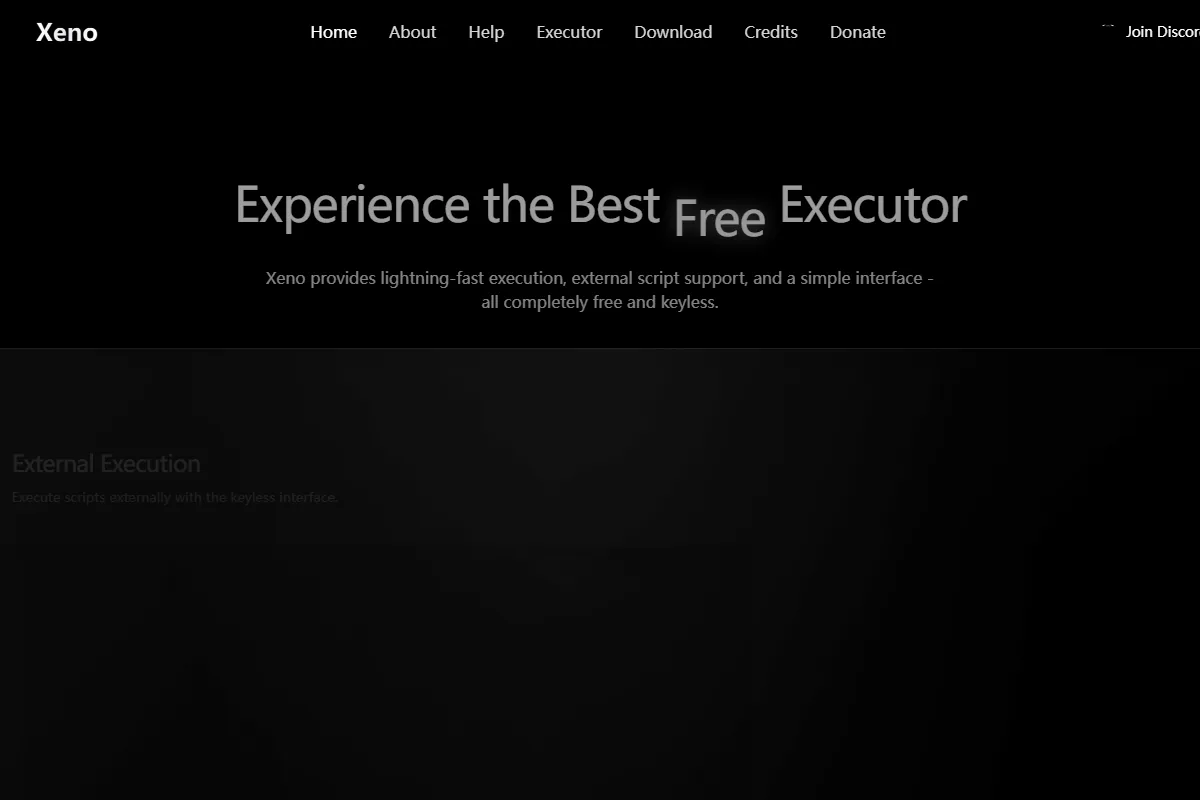 Cropped screenshot of the public Xeno website describing an external Roblox script executor